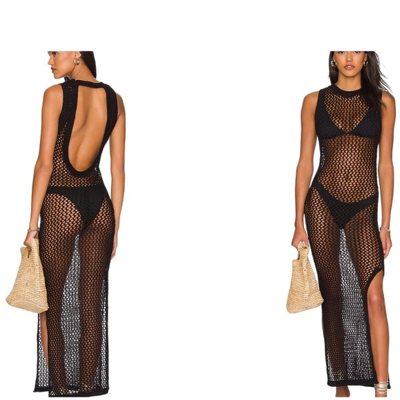 Beach Riot Holly Cover Up Knit Crochet Black Swim Beachwear Midi 100% cotton S - Picture 1 of 7
